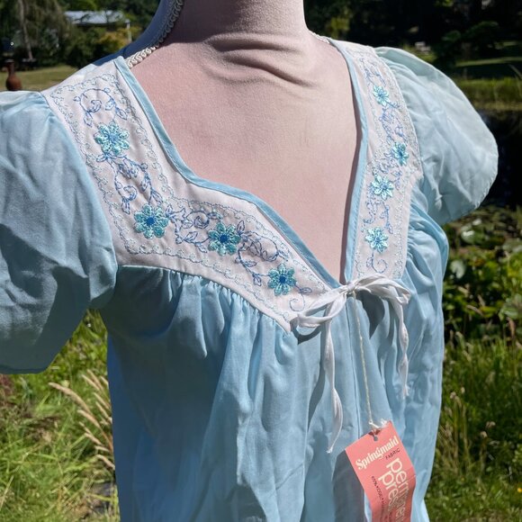 NWT Vintage "Pink Lady" Baby Blue Nightgown – 70s Deadstock Loungewear - Picture 3 of 6